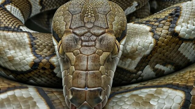 Discover the stunning details of a python as it rests with its unique patterns on display in this captivating moment