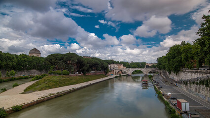 isola tiberina timelapse hyperlapse is the biggest island of tibera river in rome.