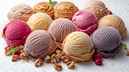 Assorted scoops of ice cream