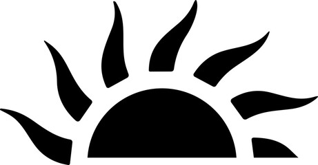 Half Sun sunset and sunrise, icon vector symbol. black sun star icon. Summer, sunlight, nature, sky ,