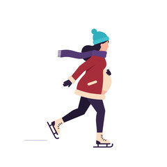 Pregnant woman ice skating in winter attire, flat vector art style, joyful movement vector illustration
