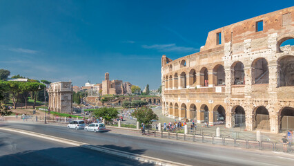 Fototapeta premium The Colosseum or Coliseum timelapse hyperlapse, also known as the Flavian Amphitheatre in Rome, Italy