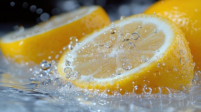 Fresh lemon slices in water with splash