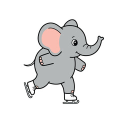 Obraz premium Cute elephant character skating on ice in flat design style vector art
