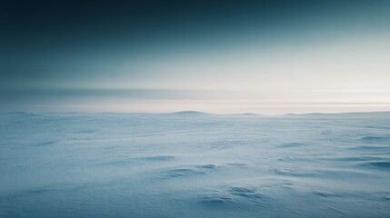 A serene snowy landscape stretches infinitely under a vast sky, evoking a sense of tranquility and boundless wonder.