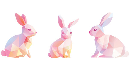 Obraz premium set of Minimalist Easter bunny in sleek geometric style, soft pastel gradients, modern and elegant composition, isolated on transparent background. Design element for easter card, invitation card, pub