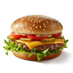 Generative AI_Homemade Classic Burger on Wooden Board | Realistic Food Shot