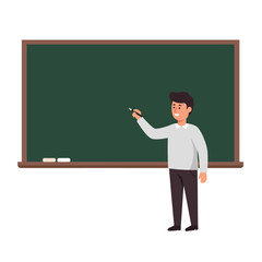 Teacher writing on chalkboard in flat design style vector illustration