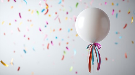 A pristine white balloon, adorned with a vibrant ribbon, hangs suspended against a pure white background, ready to be the focal point of your digital creation.