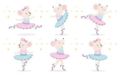 Cute little mouse ballerina animal character dancing posing dressed in tutu skirt baby shower set