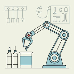 A robotic arm that applies antiseptic solutions evenly before surgery.
