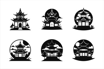 Traditional Chinese House Silhouette Vector Illustration