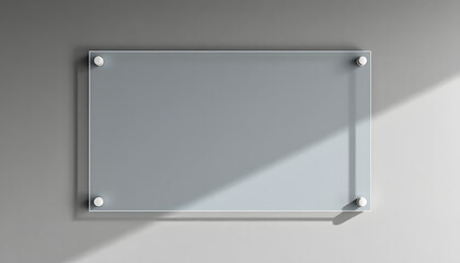 Blank wide transparent glass office corporate Signage plate Mock Up Template, Clear Printing Board For Branding, Logo. Transparent acrylic advertising signboard proportion 1 : 2 mockup side view, Pa
