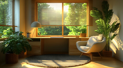 Fototapeta premium Cozy corner office with natural light