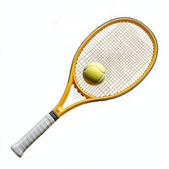 Yellow Tennis Ball and Racket on Court: Outdoor Sports Equipment & Fitness Focus
