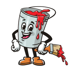 Cartoon mascot character Paint bucket is laughing happily