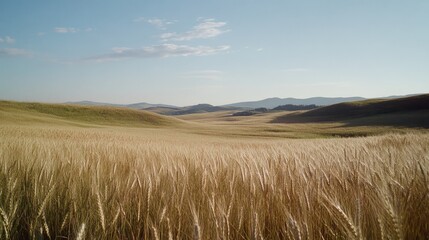 Obraz premium A vast field of golden wheat stretches towards the horizon, symbolizing abundance and the beauty of rural landscapes.