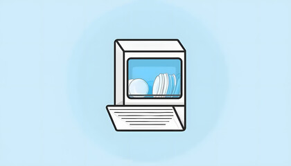 Dishwasher icon with open door and clean plates - minimalist style, emphasis on cleanliness and order.
