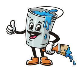 Cartoon mascot character Paint bucket with mustache