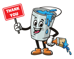 Cartoon mascot character Paint bucket holding a thank you sign
