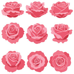 Pink roses in various arrangements with flat design style vector art