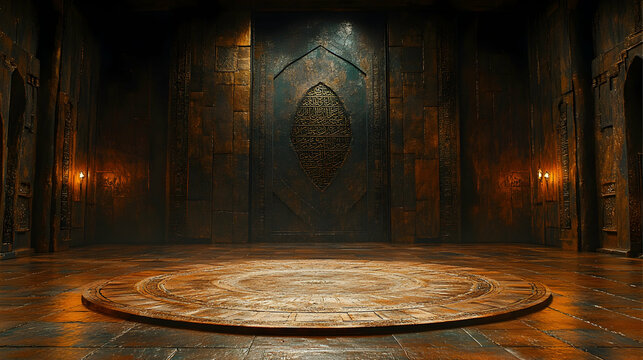 Dark, ornate room with a circular platform