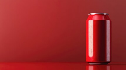 Red Aluminum Can on Red Background: Minimal Product Mockup