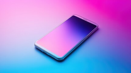 A sleek, white smartphone mockup template, its screen bathed in an ethereal glow against a vibrant gradient of purple and blue, ready for your design to take center stage.