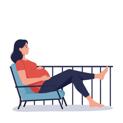 Pregnant woman relaxing in chair with minimalistic design vector illustration