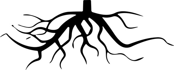 Tree root silhouette icon vector set. Taproot and fibrous root system plant collection. Realistic underground root structure group for agriculture, forest, botany, biology, and ecosystem illustrations