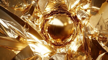 A shimmering metallic core encased in jagged foil textures