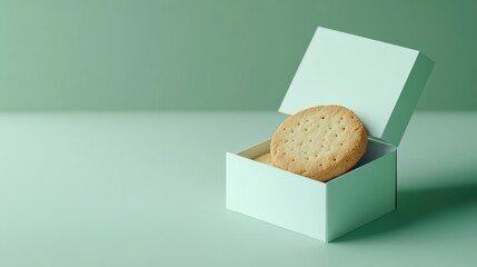 Two Round Cookies in a Mint Green Gift Box on a Pale Green Background
