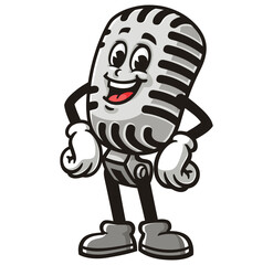 Cartoon mascot character Microphone is laughing happily