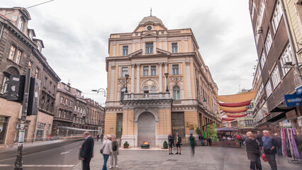 The Eternal flame in the street Ferhadija timelapse hyperlapse is a memorial to the military and...