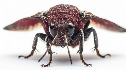 Fototapeta premium Close-Up of a Vibrant Red Velvet Ant Isolated on White Background, Studio Photography
