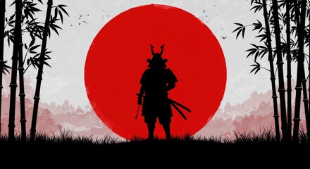 Fototapeta premium Silhouetted Samurai Warrior at Sunset