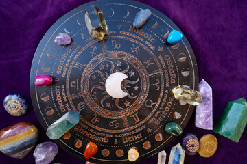 Healing crystals on brown background
