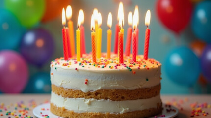 Joyful Children's Birthday Party with a Colorful Cake and Candles