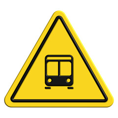Warning bus sign displayed prominently in a 3D design for enhanced visibility and safety awareness for pedestrians