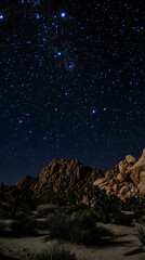 Fototapeta premium Night Sky over Desert Mountains and Vegetation