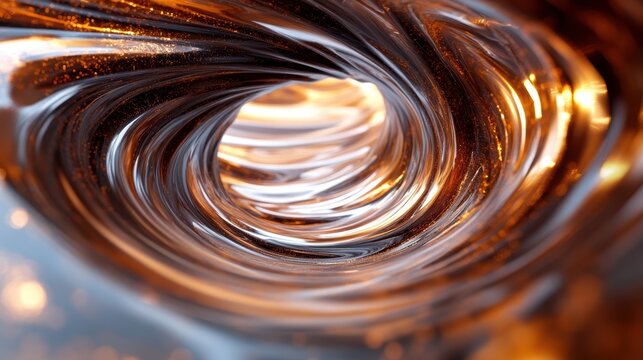 A swirling vortex of molten dark chocolate, propelled by an unseen force, cascaded down a smooth, glossy surface, leaving a shimmering trail in its wake, and eventually coalescing into a pool of