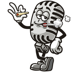Microphone character mascot cartoon is smoking