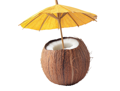 Enjoying a coconut drink with a bright yellow umbrella