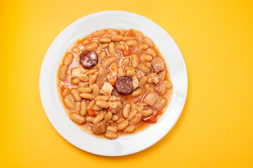 typical portuguese dish dobrada with beans in dish