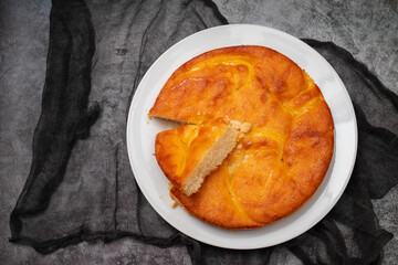 Fresh baked homemade lemon cake on plate