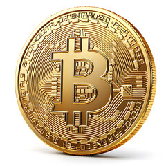 Golden coin with a prominent B symbol and intricate circuit board-like patterns representing digital currency and technological finance.