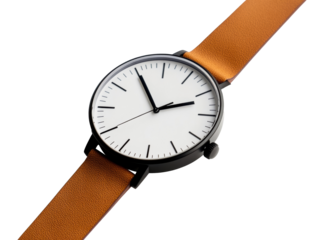 Elegant minimalist watch with brown leather strap and white dial