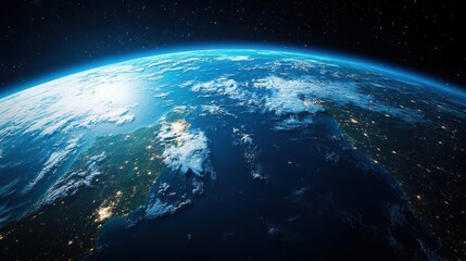 Obraz premium A vibrant blue sphere, Earth, with a smattering of fluffy white clouds dotting its azure canvas, showcasing the majestic European continent in its breathtaking splendor.