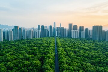 Futuristic eco-city skyline showcasing solar-powered skyscrapers and advanced recycling systems