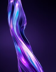 Naklejka premium Abstract fluid holographic iridescent purple curved wave on a dark background, 3D render. A gradient design element perfect for backgrounds, wallpapers, posters, and covers.